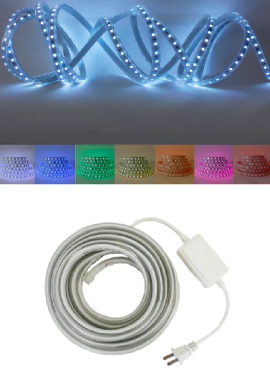 16ft Waterproof RGB Rope Light – 300 LEDs, 7 Colors, 8 Light Effects